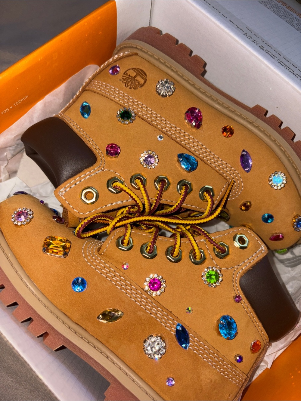 Timberland Tan Nubuck Jewel-Embellished Lace-Up Boots
